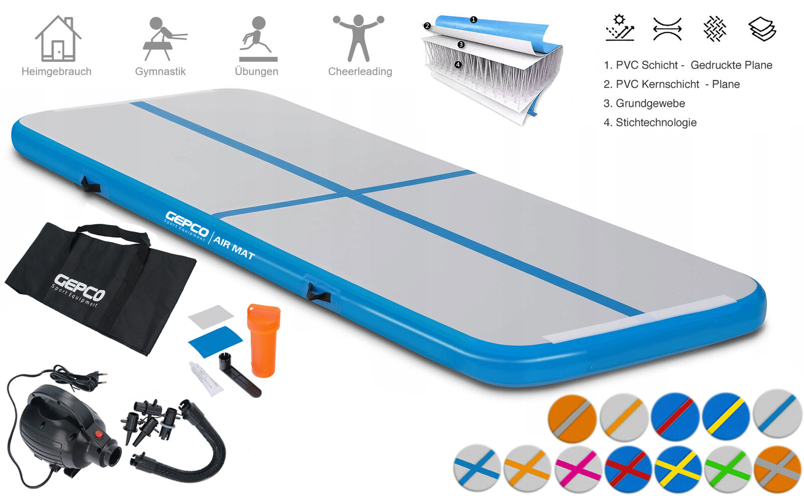 GEPCO 3M 4M 5M 6M Colchoneta De Aire Inflable Para Gimnasia