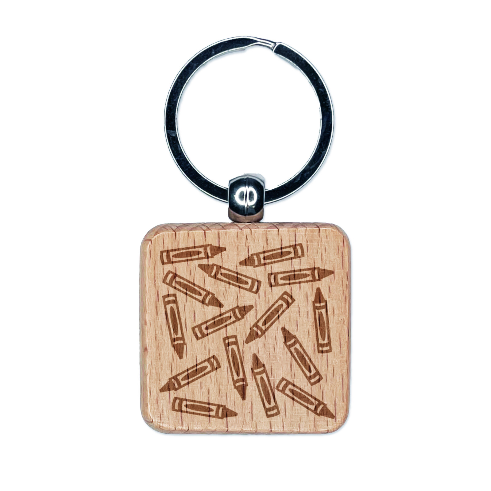 Scattered Crayons Engraved Wood Square Keychain Tag Charm