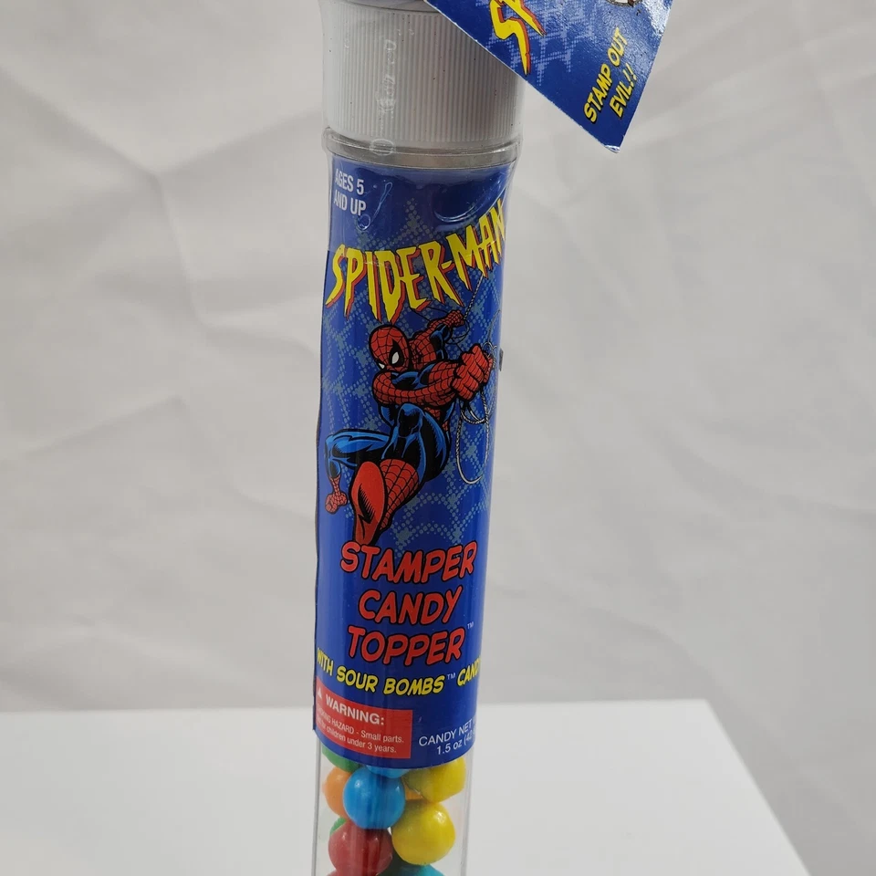 Estampador de caramelo de colección Spider-Man con bombas agrias 2002 sello de tinta nuevo sellado  Foto 3 de 4