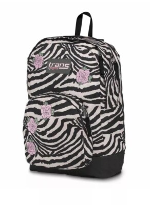 Trans JanSport Backpack Zebra Print Rose Flower Embroidered 17
