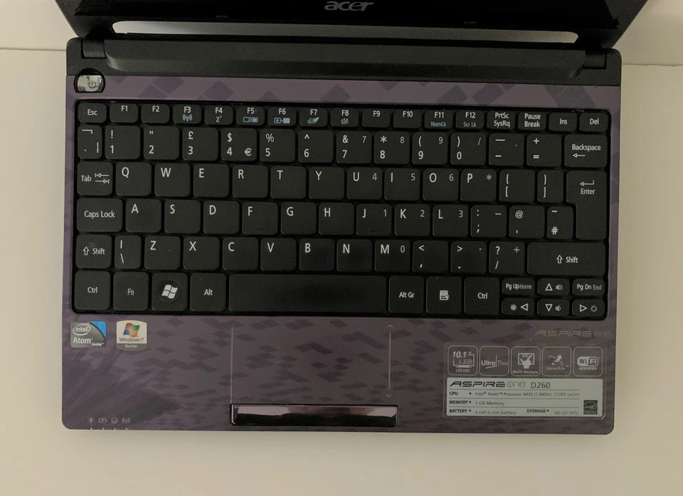 Acer Aspire One D260 10,1" 1GB RAM 160GB HDD W-S 7 / für Teile oder nicht funktionierend / - Bild 3 von 3