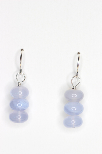 Chalcedony Blue 4mm x 8mm Roundel Gemstone .925 Sterling Silver Earrings 1 1/4"