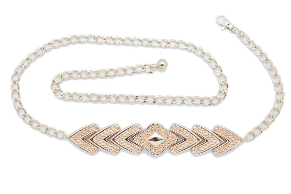 Mujeres Banda Ajustada Moda Cinturón Cintura de Cadera Cadena de Metal Dorado Punta de Flecha Dije XS S M Foto 4 de 4