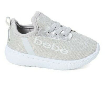 BEBE Baby Girl Silver Glitter Mesh Sneaker Infant Shoes Size