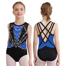 Girls Shiny Rhinestone Ballet Dance Gymnastics Unitards Bodysuit Swimsuit