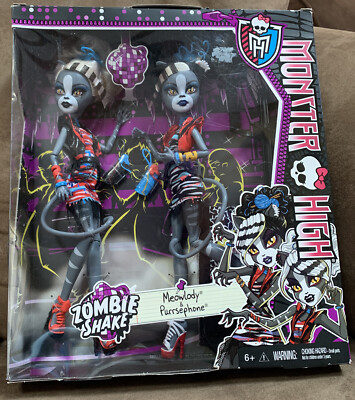 MONSTER HIGH ZOMBIE SHAKE MEOWLODY/PURRSEPHONE DOLL SET 2014 RARE