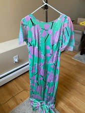 RARE VINTAGE 1950'S 60S KAMEHAMEHA HAWAIIAN LONG DRESS HAWAII GREEN PINK FLOWERS