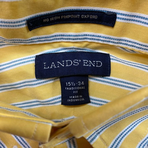 Lands End Mens Dress Shirt sz 15.5 Yellow Striped Non Iron Long Sleeve Button Up - Picture 3 of 12