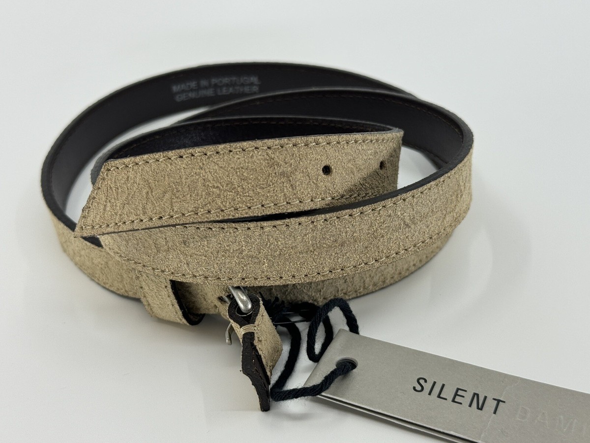 DAMIR DOMA SILENT Skinny Beige Leather Belt Clincher Silver 