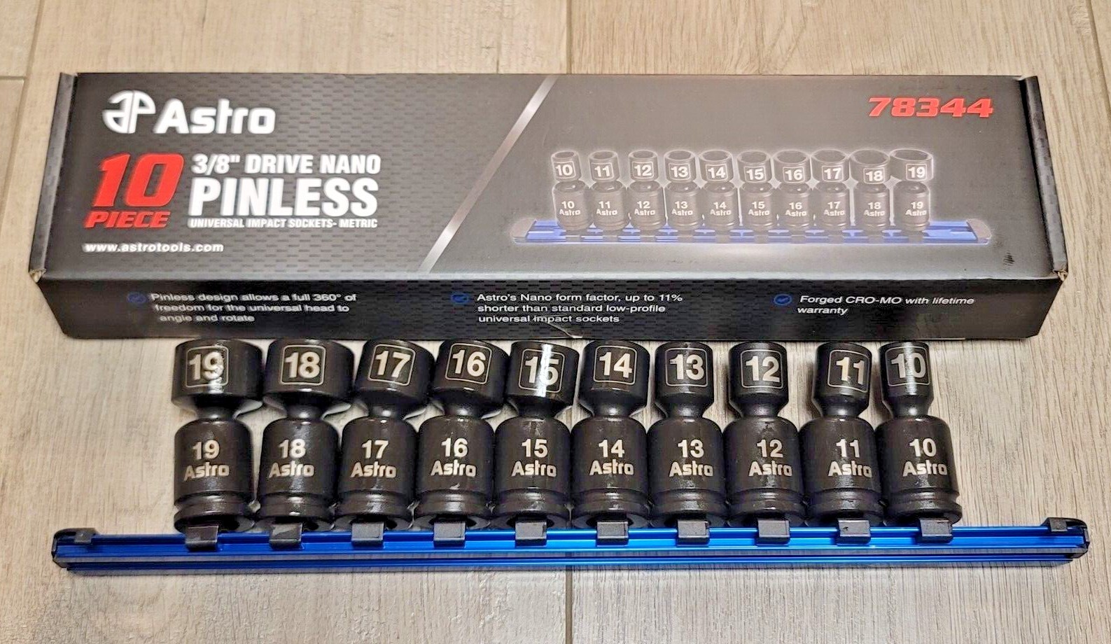 Astro Pneumatic 3/8" dr Metric Pinless Nano Universal Impact Socket Set