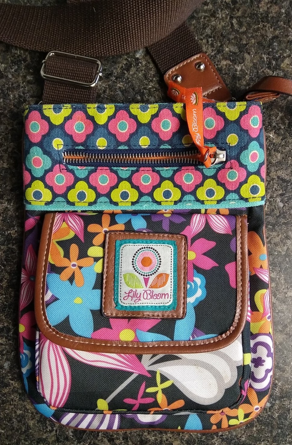 Lily Bloom Medium Floral Print Crossbody Bag with Multiple Pockets 10x7x2  