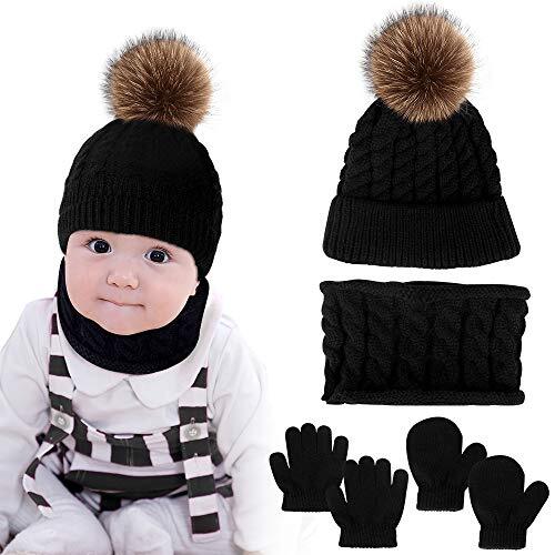 6PCS Baby Winter Hat Scarf Set Kids Warm Knitted Hat for Beanie Scarf Black - Picture 4 of 7