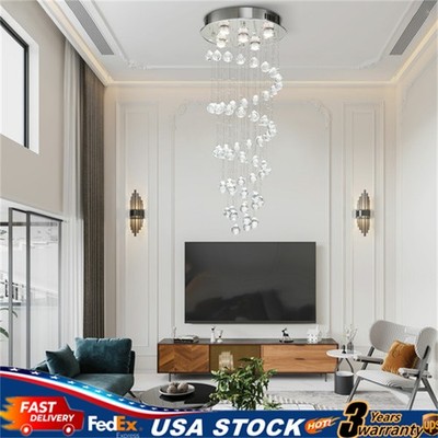 Modern Luxury Crystal LED Chandelier Rain Drop Spiral Ceiling Light Pendant Lamp