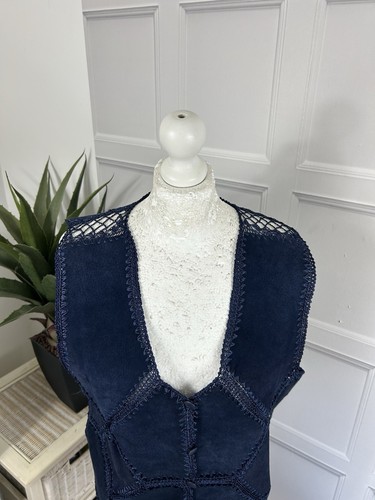 Liz Claiborne Leather Waistcoat Chest Size 36in With Lace Design Trim In Blue - Picture 7 of 17