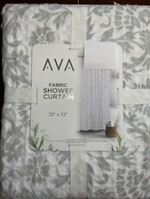 Ava Shower Curtain WHITE GRAY FLORAL 72" W x 72" COTTON POLYESTER NIP
