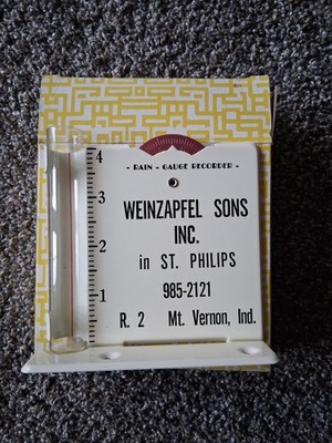 Vintage Morco Metal Steel  Rain Gauge Recorder Promo Weinzapfel's St. Phillips