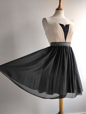 Little Mistress Black Cream Beaded Strapless Dress UK8 Mini Prom Party