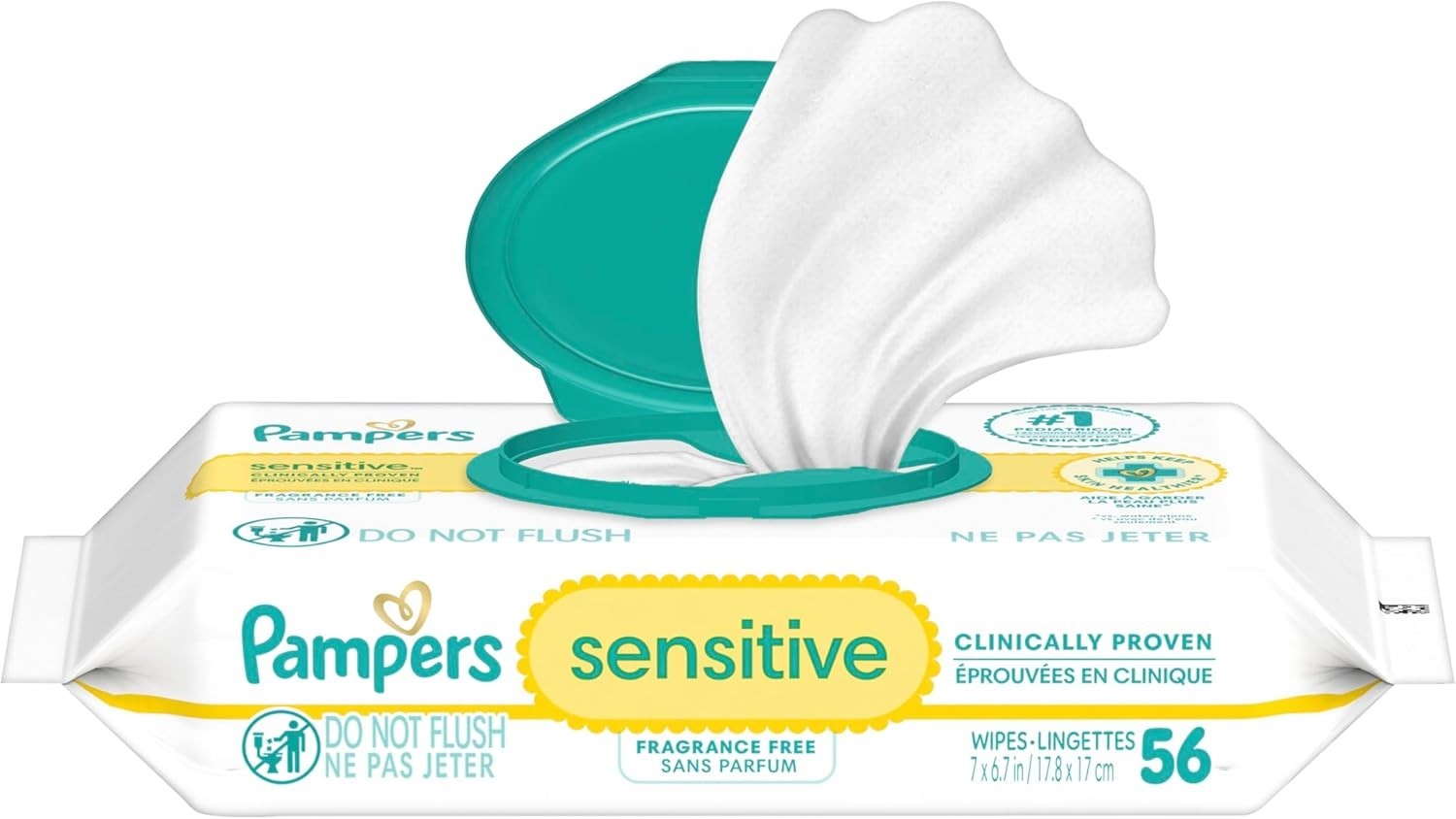 Pampers Baby Wipes Sensitive, Water Based Wipes, 56 Count (P