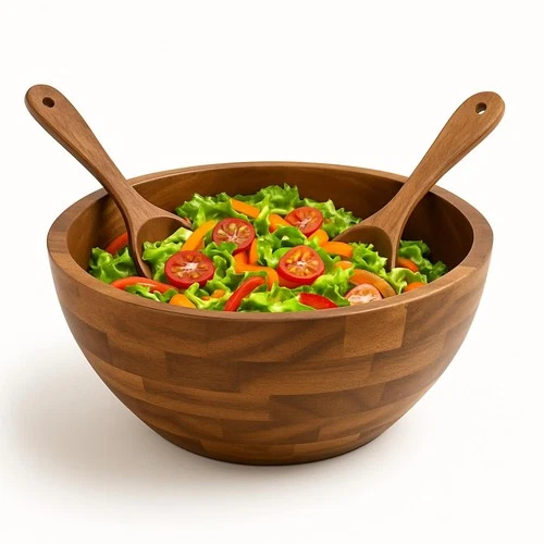 Wooden Salad Serving Bowl Set With Utensils, Large 12.5 Inch Acacia Wood, Ser...