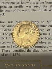 1864 Full Gold Sovereign. Young Head. With COA Die Number 36
