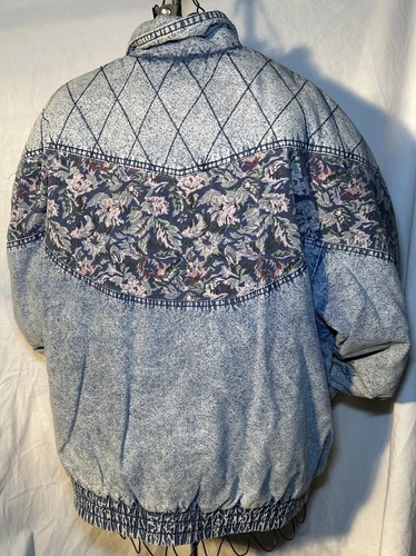 Vintage Rainbow West Denim Bomberjacke Damen LARGE Blau Jeans Retro Floral - Bild 4 von 6