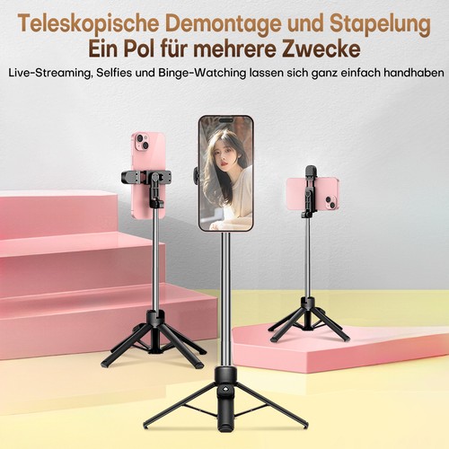 Smartphone Selfie Stick Bluetooth Stativ Teleskop Stange Fernbedienung Handy - Bild 10 von 18