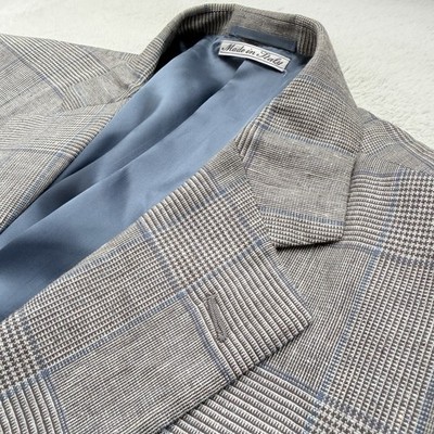 Belvest Davide Cenci Silk Linen Blazer Mens 44 Plaid Italian Sport Coat ~ $1750