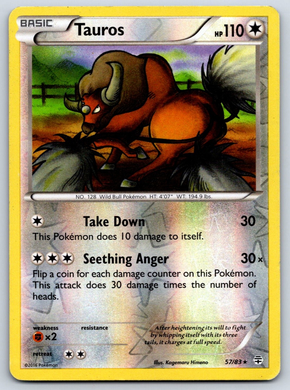Tauros - Reverse Holo - Generations 57/83 Pokemon Card MP