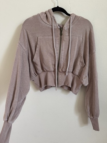 Free People FP Movement Cropped Batwing Zip Up Hoodie Beige Gr. S
