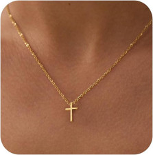Cross Necklace for Women, Dainty 14K Gold Plated Cross Pendant Small Cross Choke