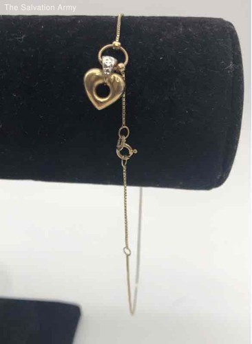 10k Yellow Gold Lobster Lock Heart Charm Anklet 12" 1.27g