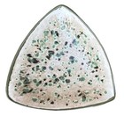 MCM Style 9” Decorative Catch All  Green Beige Speckled Triangle Tray Handmade
