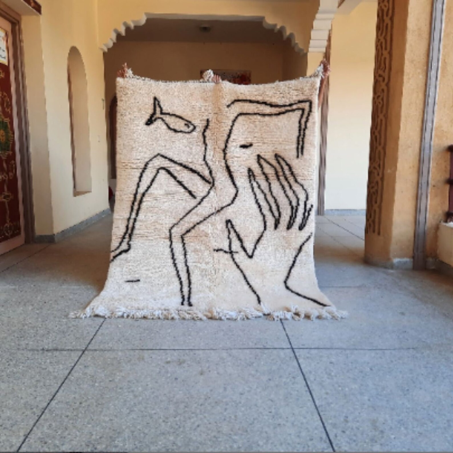 Color Black and White Moroccan Berber Beni Ourain Wool Rug Handmade Carpet Rug