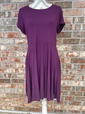 Cynthia Rowley Womens Size XL Dress Purple Knit Short Sleeve Pockets Stretch