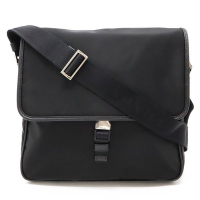 PRADA Logo Jacquard Shoulder Bag Messenger Bag Crossbody Nylon NERO Black   Purc