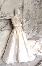 Mori Lee Madeline Gardner Silk Wedding Gown Beaded Pearl Lace Train Dress Sz 12