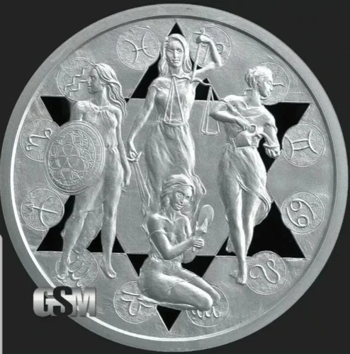 ZODIAC VIRTUES - SILVER SHIELD - 2019 1oz .999 Fine Silver  w/COA and Box