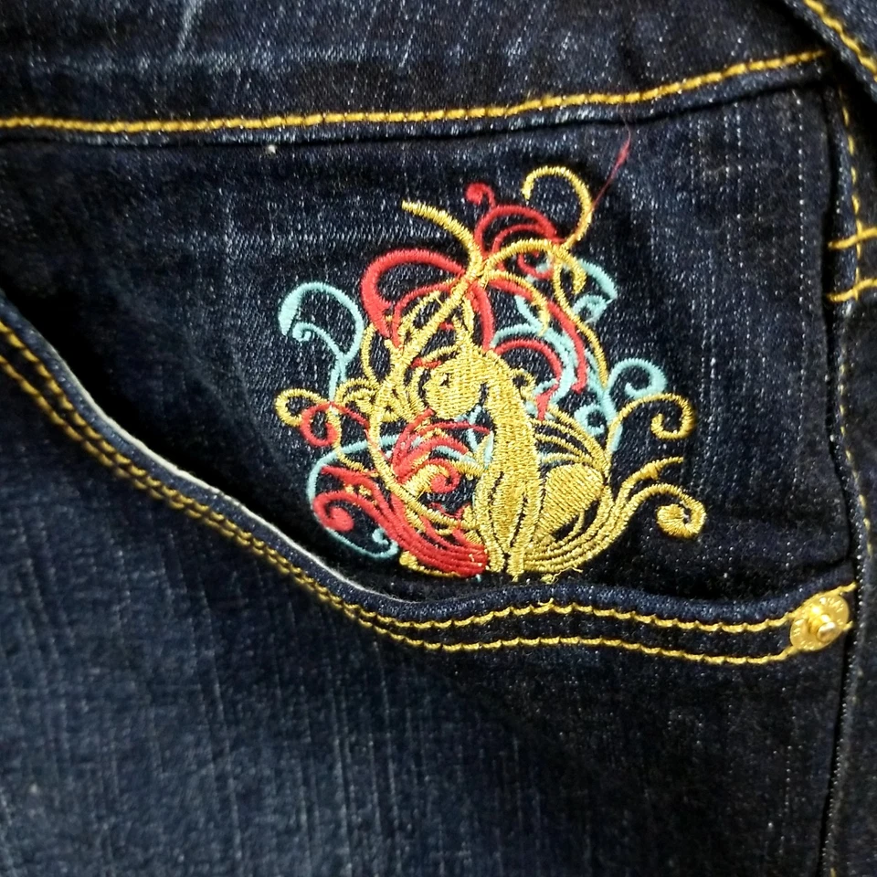 Pantalones Cortos de Jean Baby Phat y2k Bordados Gato Dorado Denim Para Mujer Talla 20 Foto 3 de 4