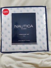 New Nautica King Size Bedding Sheet 4 Pc Set Coral Beach Blue Bedroom Linens