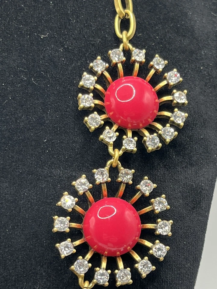 J.Crew Clear rhinestone and Pink starburst Statement Necklace Gold Tone￼ - Image 4 of 4