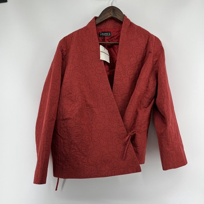 #ad Asiatica Kansas City Wrap Jacket Women XL Red Artisan Japanese Style Blazer NWT $179.99