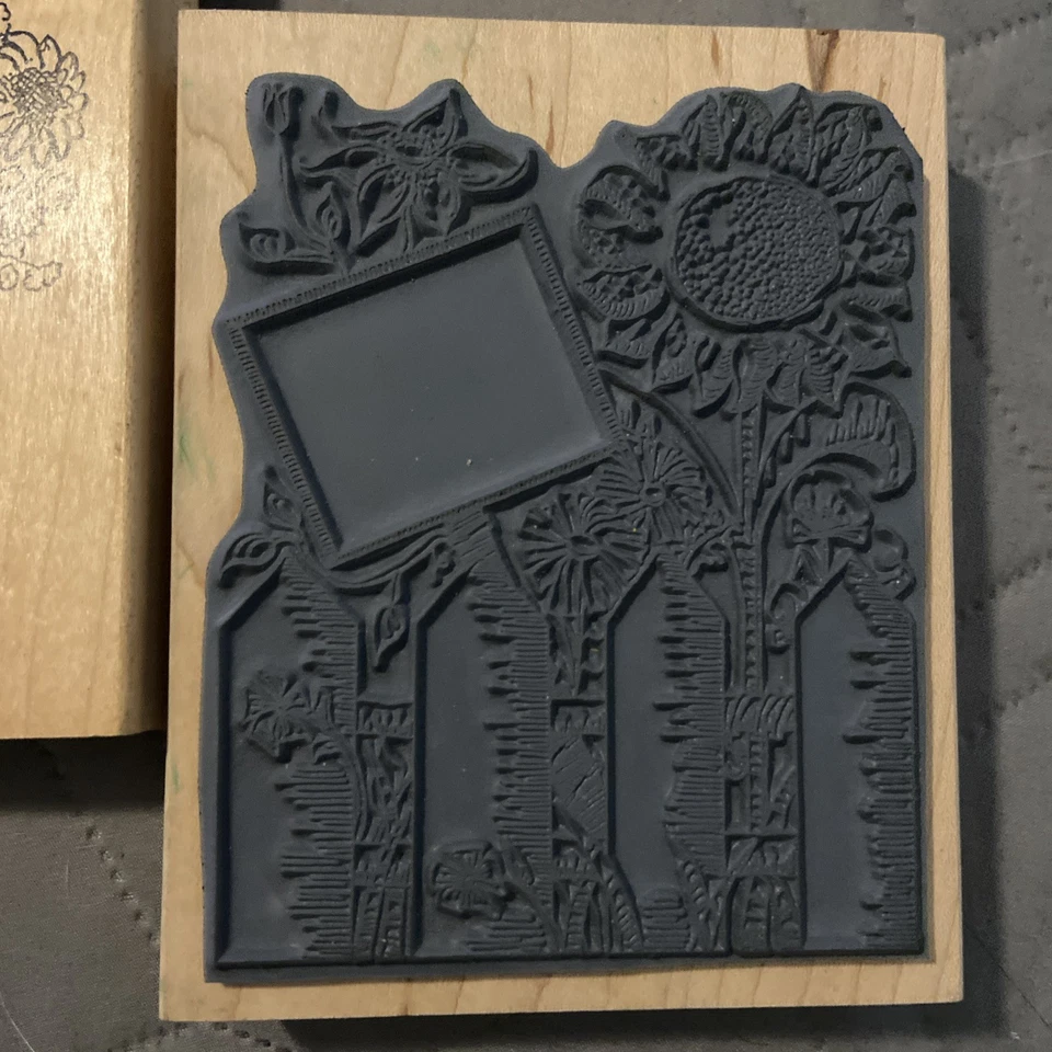 Lote de 4 estampillas grandes de goma montadas en madera con temática floral Foto 3 de 4