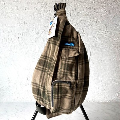 KAVU Polar Sling Rope Bag Timber Plaid Fleece Crossbody Backpack NWT