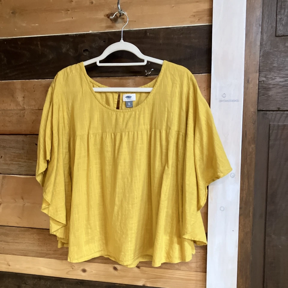 Old Navy Blouse Women's XL Yellow Short Billowy Sleeves Top - Image 2 of 4