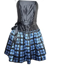 Jessica McClintock Gunne Sax Strapless Satin Mini Dress 3 Black Blue Vintage USA