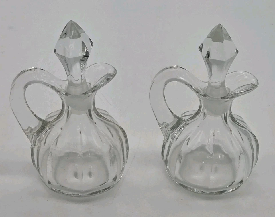 "Juego de 2 tapones de vidrio de corte Cruet originales de 5"" de alto de colección" Foto 3 de 4