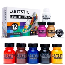 Leather Paint Set with Brushes - 12 x 30ml Acrylic Paints Leather Dye Set for...