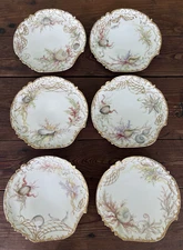 Antique Elite Limoges France Hand Painted & Artist Signed Fish Plates Seashell