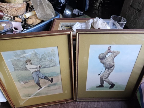 Vintage Set Of Framed A. B . Frost Silly Golf Play Color  Lithograph Prints