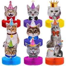 Teling 9 Pcs Cat Themed Honeycomb Centerpieces Cat Birthday Party Decorations...